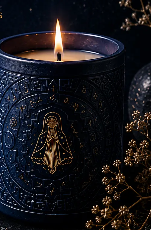 Campaign artwork for the Mētztli Moon ritual candle.