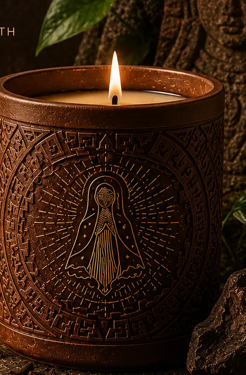 Campaign artwork for the Tlāltikpak Earth / On the Earth ritual candle.